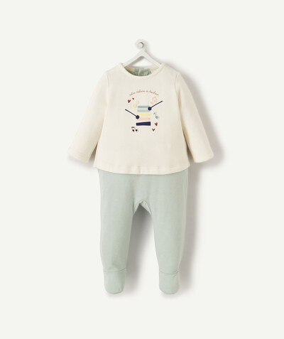 Sleepsuit - Pyjamas radius - GREEN AND CREAM ORGANIC COTTON SLEEP SUIT