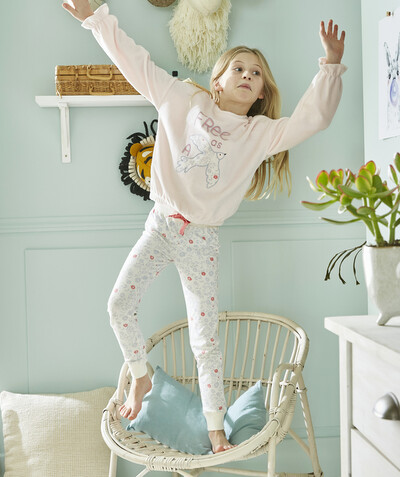 Outlet radius - FLUFFY PINK AND WHITE PYJAMAS WITH A BIRD DESIGN