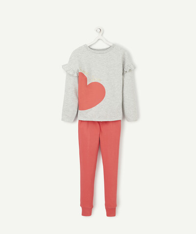 Nightwear radius - GREY AND PINK PYJAMAS IN RECYCLED FIBRES WITH A HEART DESIGN