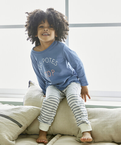 New In radius - BLUE AND STRIPED COTTON PYJAMAS WITH A MESSAGE