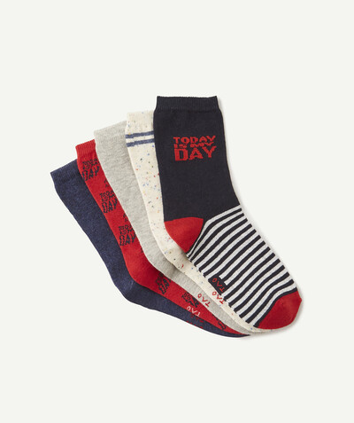 Basics radius - PACK OF FIVE PAIRS OF LONG SOCKS WITH RED DETAILS