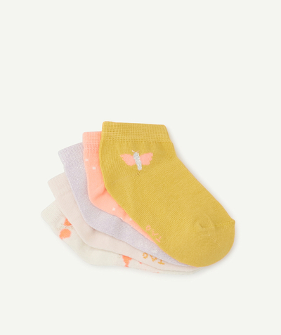 Baby-girl radius - PACK OF FIVE PAIRS OF COLOURED SOCKS WITH BUTTERFLY MOTIFS
