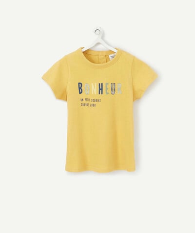 T-shirty - Koszulki Rayon - ŻÓŁTY T-SHIRT Z BAWEŁNY EKOLOGICZNEJ Z NAPISEM