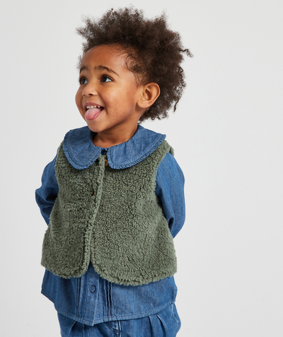 Swetry i bluzy rozpinane - Kamizelki Rayon - ZIELONY BEZRĘKAWNIK TEDDY DLA MAŁEJ DZIEWCZYNKI