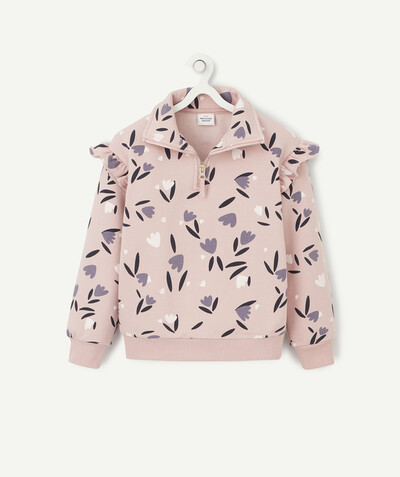 Sweatshirt radius - PINK FLOWER-PATTERNED SWEATSHIRT WITH A ZIP AT THE NECK