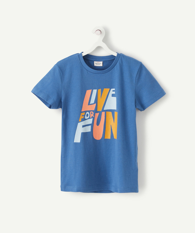 Boy radius - BOYS' T-SHIRT IN BLUE ORGANIC COTTON WITH A MESSAGE