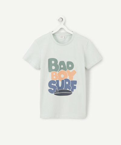Basics radius - BOYS' BLUE ORGANIC COTTON T-SHIRT WITH A SURFING MESSAGE