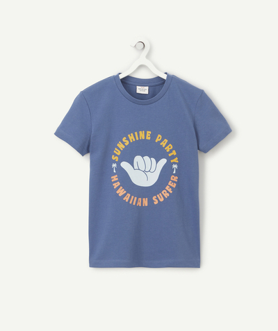 T-shirt  radius - BOYS' T-SHIRT IN BLUE ORGANIC COTTON WITH A MESSAGE