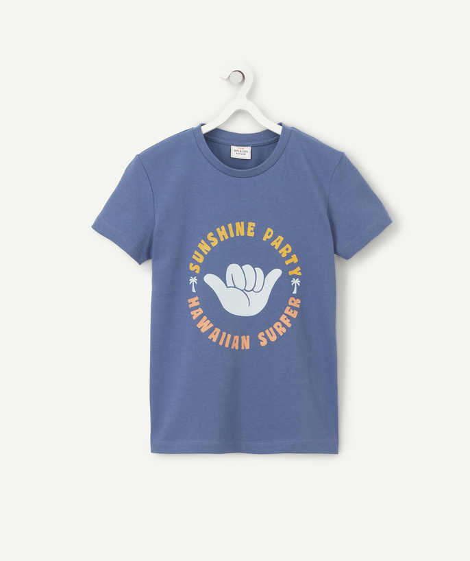 ECODESIGN radius - BOYS' T-SHIRT IN BLUE ORGANIC COTTON WITH A MESSAGE