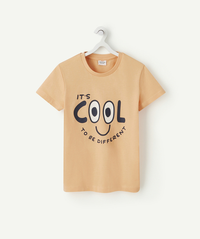 T-shirt  radius - BOYS' T-SHIRT IN ORANGE ORGANIC COTTON WITH A FLOCKED MESSAGE