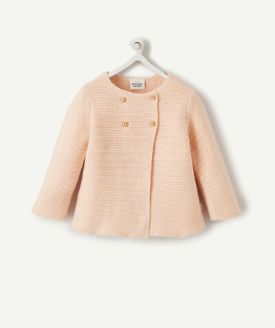 Baby-girl radius - PASTEL PINK KNITTED COTTON CARDIGAN WITH BUTTONS