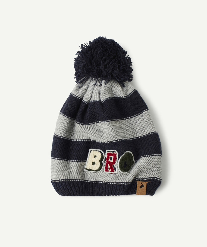 Original Days radius - BLUE AND GREY STRIPED KNITTED HAT WITH RECYCLED DESIGN