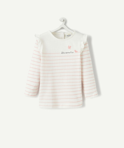 Baby-girl radius - CREAM AND PINK STRIPED T-SHIRT WITH A MESSAGE