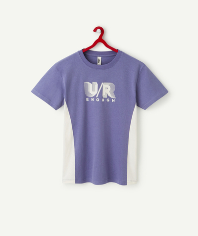 T-shirt Onderafdeling,Onderafdeling - T-SHIRT GARÇON EN COTON RECYCLÉ VIOLET AVEC BANDES BLANCHES