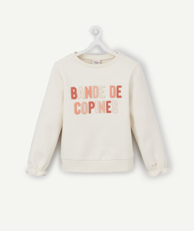 Sweatshirt radius - WHITE AND PINK BANDE DE COPINES SWEATSHIRT IN ORGANIC COTTON