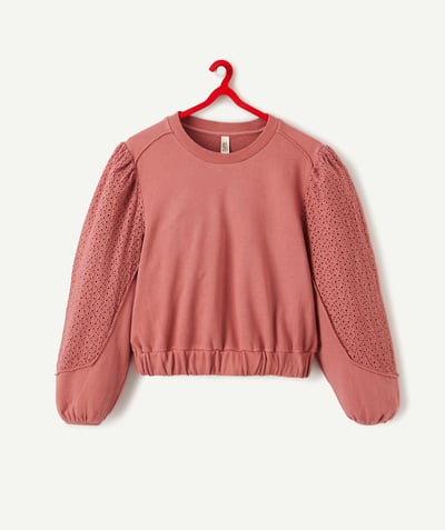 Mini prix  Tao Categories - PINK PUFFED SLEEVE SWEATSHIRT WITH BRODERIE ANGLAISE