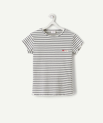 Girl radius - T-SHIRT IN BLUE AND WHITE STRIPED RIBBED ORGANIC COTTON