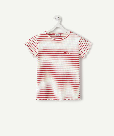Tee-shirt radius - T-SHIRT IN RED AND WHITE STRIPED RIBBED ORGANIC COTTON