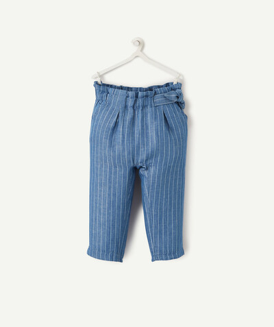 Trousers radius - BLUE AND WHITE STRIPED STRAIGHT LEG TROUSERS WITH BELT
