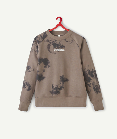 Outlet radius - KHAKI SWEATSHIRT WITH A STAINED EFFECT AND A MESSAGE