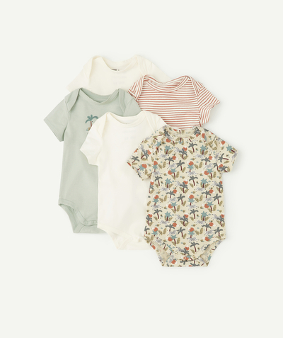 All collection radius - PACK OF FIVE SHORT-SLEEVED ORGANIC COTTON BODYSUITS WITH A SAVANNAH THEME