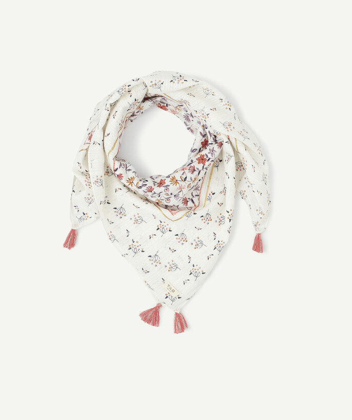 Girl radius - ECRU EMBROIDERED SCARF WITH COLOURFUL FLOWERS