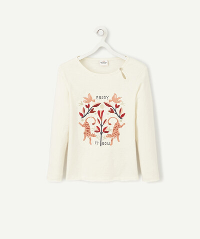 T-shirt Rayon - LE T-SHIRT ÉCRU AVEC ANIMATIONS ROSES EN COTON BIOLOGIQUE