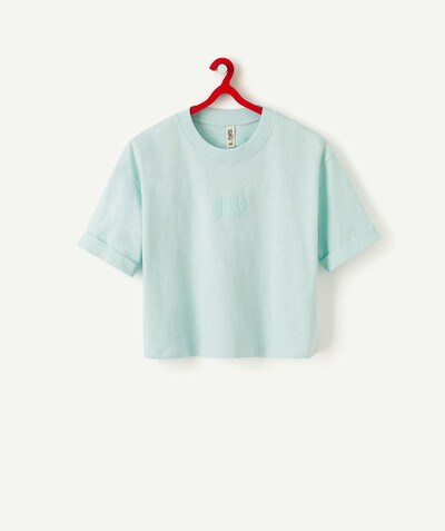 Sportswear Sub radius in - PASTEL BLUE CROPPED RECYCLED FIBRE T-SHIRT WITH MESSAGE