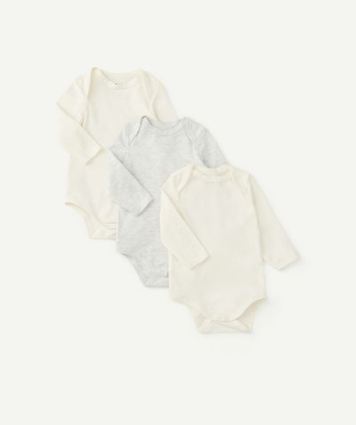 Essentials : 50% off 2nd item* family - PACK OF THREE PLAIN WHITE AND GREY ORGANIC COTTON BODYSUITS