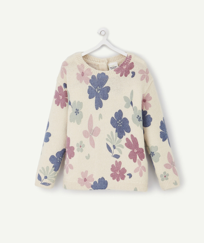 Pullover - Sweatshirt radius - BABY GIRLS' CREAM KNITTED JUMPER WITH A FLOWER PRINT