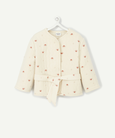 Pullover - Sweatshirt Tao Categories - BABY GIRLS' CREAM QUILTED JACKET WITH GRAPHIC PRINTS