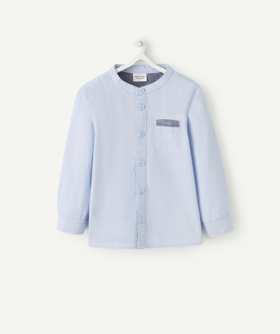 Shirt - Blouse Tao Categories - BABY BOYS' BLUE AND WHITE STRIPED SHIRT WITH A GRANDAD COLLAR