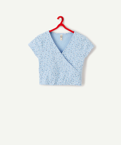 Teen girls' clothing Tao Categories - BLUE FLORAL ORGANIC COTTON WRAP T-SHIRT