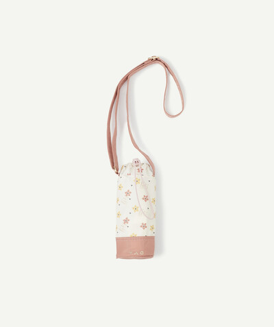 Back to school accessories radius - ECRU AND PINK FLORAL WATER BOTTLE HOLDER WITH SHOULDER STRAP