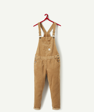 Teen girls' clothing Tao Categories - BEIGE CORDUROY DUNGAREES WITH BRACES