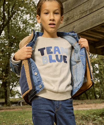 Low prices radius - ECRU COTTON JUMPER WITH BLUE-TONED MESSAGE