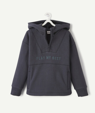 Private sales radius - GREY HOODED SWEATSHIRT IN ORGANIC COTTON WITH A MESSAGE