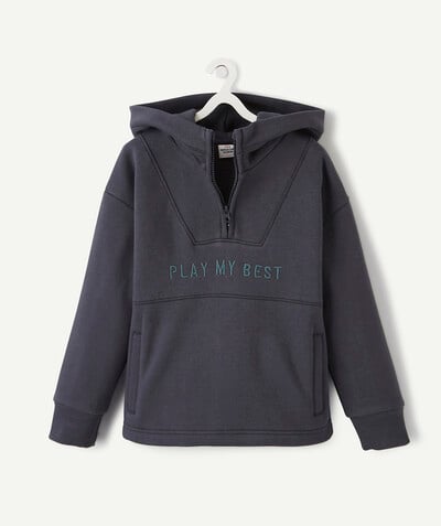 Low prices radius - GREY HOODED SWEATSHIRT IN ORGANIC COTTON WITH A MESSAGE