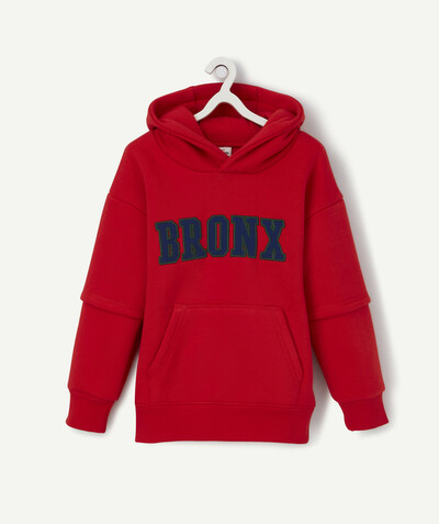 Low prices radius - RED ORGANIC COTTON SWEATSHIRT WITH MESSAGE AND HOOD