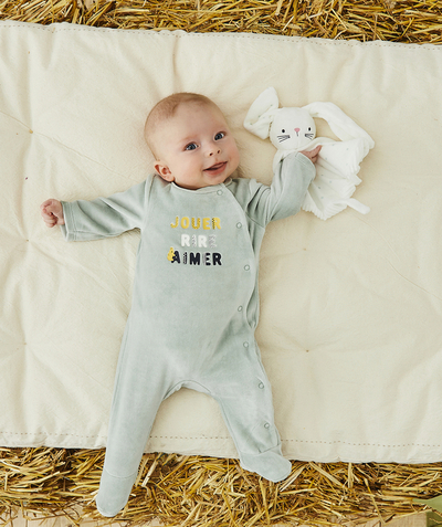 Baby-boy radius - BABIES' GREEN VELVET SLEEPSUIT WITH MESSAGES