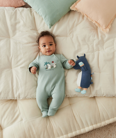 Newborn Boy radius - BABIES' ZIPPED SLEEPSUIT IN RECYCLED FIBRES WITH A ZEBRA