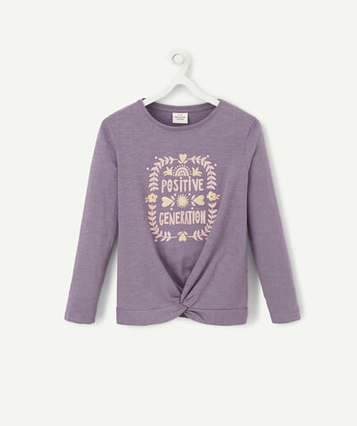 ECODESIGN radius - PURPLE T-SHIRT IN ORGANIC COTTON WITH A BOW AND A MESSAGE