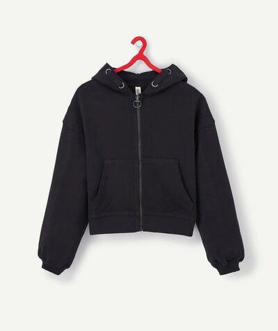 Back to school collection Sub radius in - BLACK SWEATSHIRT WITH A HOOD AND ZIP IN ORGANIC COTTON