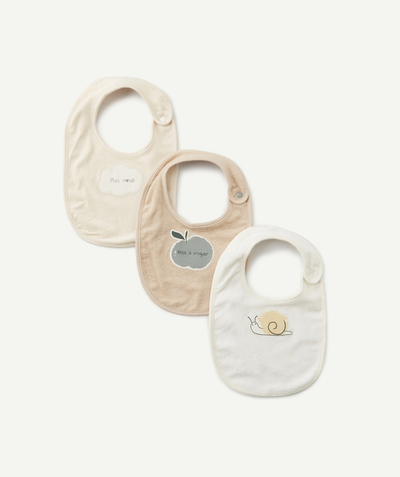 Maternity bag radius - THREE CREAM AND BEIGE TOWELLING BIBS WITH FUN DESIGNS