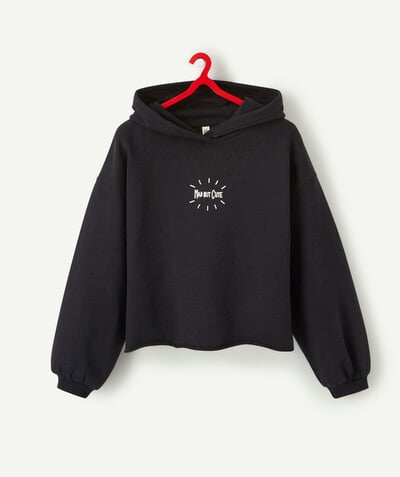 Sweatshirt radius - BLACK COTTON SWEATSHIRT WITH A HOOD AND A MESSAGE