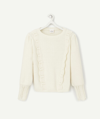 Girl radius - CREAM KNITTED JUMPER WITH EMBROIDERED FRILLS