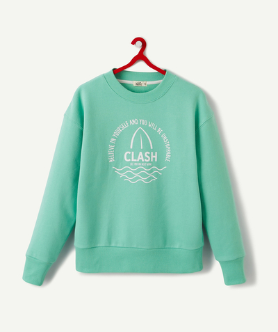 Outlet radius - MINT SWEATSHIRT WITH A DESIGN AND MESSAGE ON THE FRONT