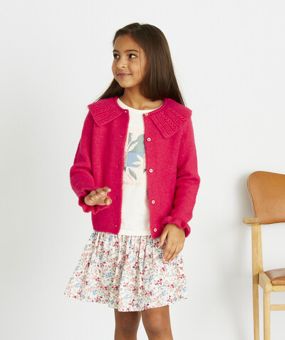 Low prices  radius - FUCHSIA KNITTED JACKET WITH A RUFFLED COLLAR
