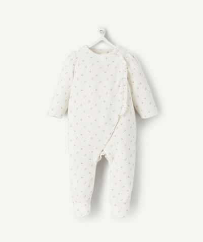 Pyjamas family - WHITE SLEEPSUIT IN VELVET AND RECYCLED FIBRES WITH FLOWERS