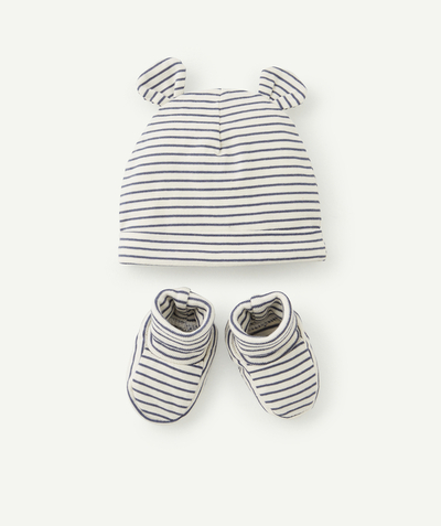 Baby-boy radius - WHITE HAT AND BOOTIES SET WITH BLUE STRIPES